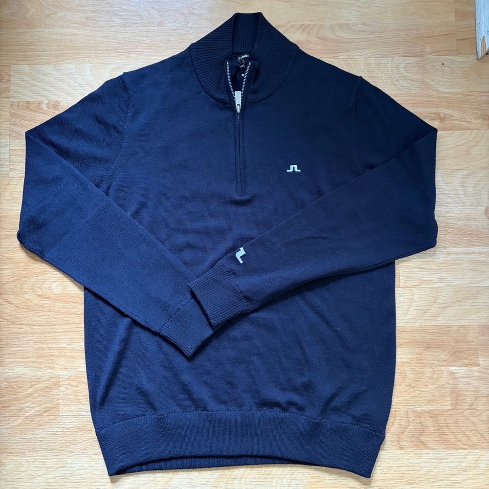 J.Lindeberg Kian Dark Navy Quarter-Zip 100% merino Sweater